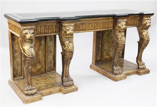 A large 20th century gilt breakfront console table, W.6ft